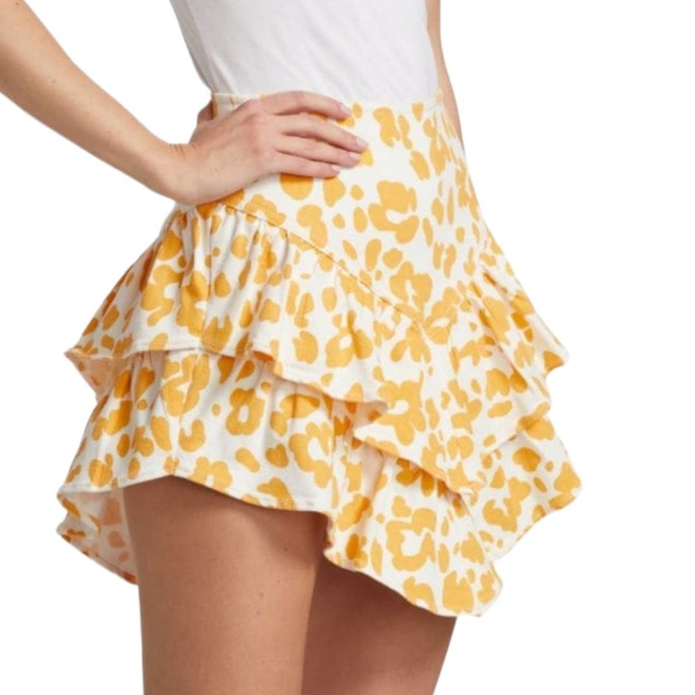 MOTHER Denim Ruffle Yellow Floral Leopard Mini Skirt Size 27